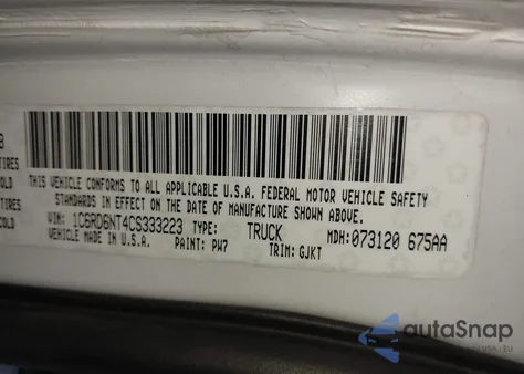 2012 Ram 1500 Laramie z USA, uszkodzony, nr VIN 1C6RD6NT4CS333223